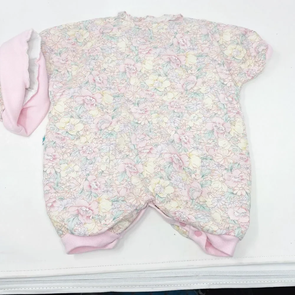 Vintage Little Me Bunny Pastel Romper Hat Baby‎ 3 Months Pink Floral One Piece